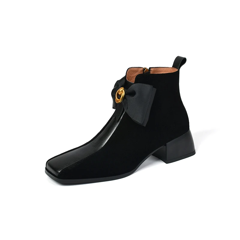 Women Ankle Boots Leather Square Toe Chelsea Boots Autumn Wild Shoes Woman Kid   - £235.92 GBP