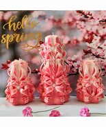 Carved Candles Set Home Decor handmade Gift Colourful Design Coral Pink ... - $1,860.00 MXN