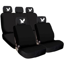 New Black Flat Cloth Car Seat Cover and Eagle design Headrest Cover For MERCEDES - £27.01 GBP
