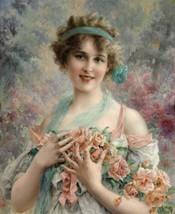 Emile Vernon Fille Aux Roses Oil Painting Giclee Print Canvas - £6.42 GBP+