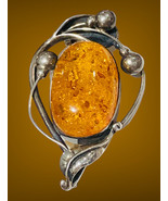 antique sterling silver amber brooch - $136.13 CAD
