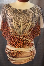 NWT Nouvida Shirt Short Sleeve Top Woman&#39;s Size Small Orange Tan Cheetah... - $14.01