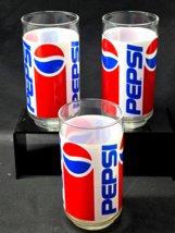 Vintage LIBBEY 1980s Wrap Around 14 Ounce PEPSI COLA 5.5&quot; Glass - Set Of 3 - $17.80
