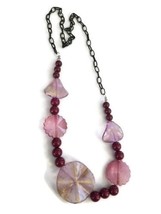 Purple Red Floral Beaded Chain Boho Necklace - £16.01 GBP