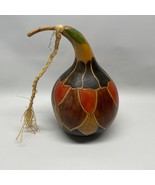 Vintage 1996 Hand Painted Gourd Signed 9” Tall Art Piece Multi-Colored RARE - £38.91 GBP