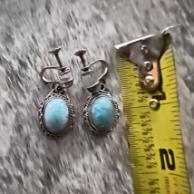 Vintage Sterling Turquoise Earrings Screw Back Non Pierced Clip Ons Pre-Loved image 2