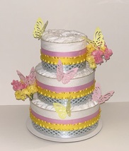 Pink and Yellow Butterflies Theme Baby Girl Shower Diaper Cake Centerpiece Gift - £59.95 GBP