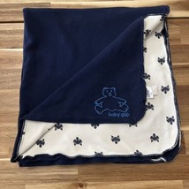 Baby Gap Raccoon Baby Blanket Navy Blue Cream 31”x29.5” - $24.69