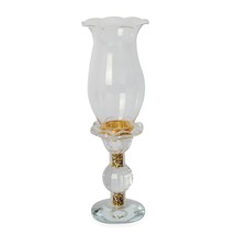 Transparent Crystal Candle Vintage Style Holder w/Gold Stand 10&quot;  0838 NEW!!! - £8.84 GBP