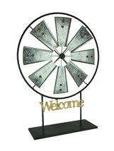 Black and Silver Metal Spinning Windmill Welcome Sign Sculpture - £40.14 GBP