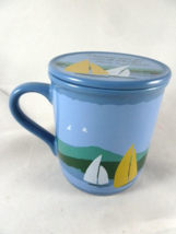 Hallmark Hug Mug Blue w Sailboats Coffee Mug WIth Coaster Top Vintage - $278.56 MXN