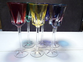 Price Drop 6 Vannes Le Chatel Cut To Clear Colored French Crystal Wine 9 3/4&quot; - £439.55 GBP