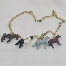 Horse Charm Necklace Plastic Horses Gold Tone - $9.95