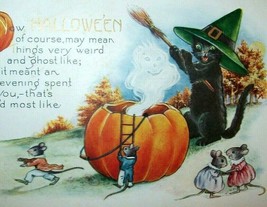 Halloween Postcard Whitney Ghost Black Cat In Green Witches Hat Original Fantasy - $81.70