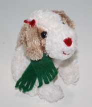 Hallmark Dog 4&quot; Mini Red Bow White Chenille Plush Beige Ears Xmas Scarf Soft Toy - £12.24 GBP