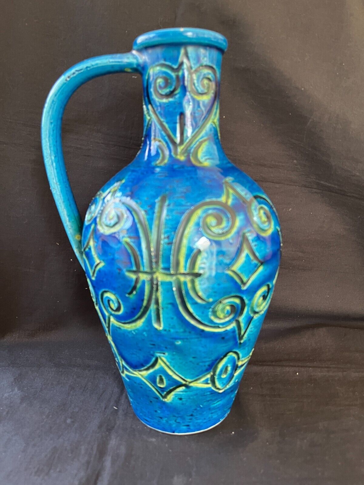 Rare XL Mi Siècle Italien Artiste Aldo Londi Rimini Blu Cruche Bitossi - 12 - $424.99