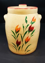 Antique Stoneware Cookie Jar  Hand Painted  Toll Painting USA SALT GLAZE - $74.24