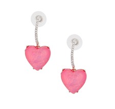 Fuchsia Opal Heart Charm Rhinestone Silver Half Huggie Hoop Valentines Earrings - £28.13 GBP