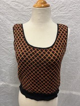 Vintage Pat Sandler Patterned Black Orange &amp; Red Sweater Vest Women&#39;s Size S - £20.86 GBP