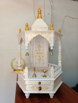 Teak wood Temple six sided Mandir white And Gold This Temple Looking  - £638.52 GBP