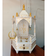Teak wood Temple six sided Mandir white And Gold This Temple Looking  - £641.61 GBP