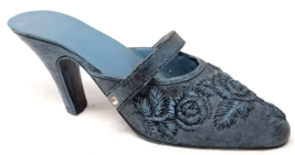 Blue Floral Fashion Heels Shoe Figurine Open Back Ceramic Textured Vintage - $11.35