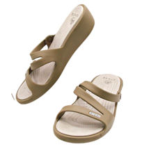 Crocs Womens Size 8 Patricia Wedge Slip-On Sandals Shoes Tan Brown Beige - $25.97