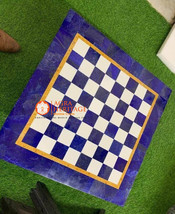 Chess Board Lapis Lazuli Blue Marble Handmade Chess Table Tops Mosaic Ar... - $307.40