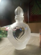 Perfume Bottle - Frosted White Glass W Clear Heart Shape in Middle/With Stopper - £14.36 GBP