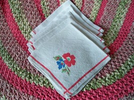 Vintage 1940s - 1950s Floral Linen Napkins Pride Of Flanders  - £15.92 GBP