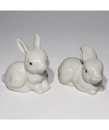 Set of 2 White Ceramic Bunny 2&quot; Figurines Bunnies Glossy Easter Decor - £7.89 GBP