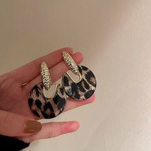 Vintage Leopard Print Geometric Circle Earrings for Women New Trendy Acrylic Met - £9.35 GBP