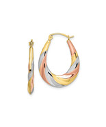 Finest Gold 10K Yellow Gold Rhodium Oval Scalloped Hollow Hoop Earrings - €129,16 EUR