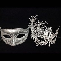 Lovers Men and Women Couples Masquerade Masks - His (Silver) &amp; Hers(white) - £23.08 GBP