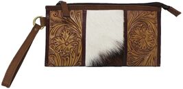 Women's Western Cowhide Floral Tooled Leather Wallet Wristlet Pouch 18SKW01 - $28.70