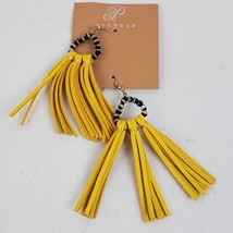 Vintage Hippie Style Plunder Dangle 4 Inch Drop Earrings Yellow Tassel - £12.57 GBP