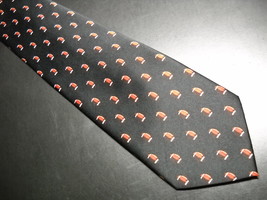 Paroquet Neck Tie Black with Brown Footballs Hand Made Polyester - $10.99