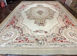 Large Aubusson Rug 11x17 Wool Handmade Vintage Ivory Beige French European - £5,267.00 GBP