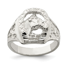 Silver Horseshoe with Horse Head Ring QR136 - $84.15