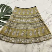 Sundance Womens A-Line Skirt Size 8 Green Cream Paisley Floral Pleated Boho - $25.73