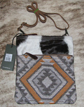 Myra #5660 Indo West Rug Design, Leather, Hairon, Canvas 8.5&quot;x10&quot; Crossbody Bag - £26.89 GBP