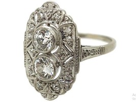 Art Deco Engagement Ring, Two Stone Wedding Ring,Antique Filigree Edward... - $180.00