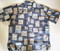Tori Richard Blue Bamboo Hawaiian Button Up Mens Shirt SZ L Cotton Reverse Print - £13.41 GBP