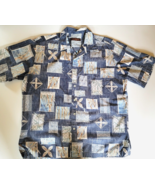 Tori Richard Blue Bamboo Hawaiian Button Up Mens Shirt SZ L Cotton Rever... - £13.23 GBP