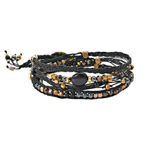Beautifully Vibrant Black Onyx Stone Round Dangle Charm Silk Wrap Bracelet - £19.37 GBP