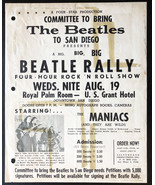 Committee to Bring the Beatles to San Diego Beatle Rally Poster 1964 - $1,140.41 MXN
