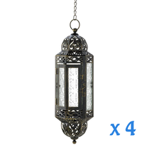 4 VICTORIAN HANGING CANDLE LANTERNS Clear Pressed Glass Weathered Finish - £76.11 GBP