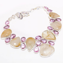 Golden Rutile Pink Kunzite Gemstone Handmade Gift Necklace Jewelry 18&#39;&#39; SA 5454 - £11.70 GBP