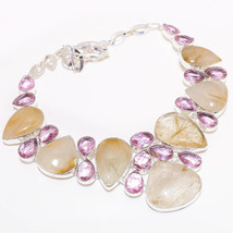 Golden Rutile Pink Kunzite Gemstone Handmade Gift Necklace Jewelry 18&#39;&#39; SA 5454 - £11.19 GBP