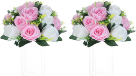 Pcs of 2 Fake Flower Ball Arrangement Bouquet,15 Heads Plastic Roses wit... - £20.00 GBP